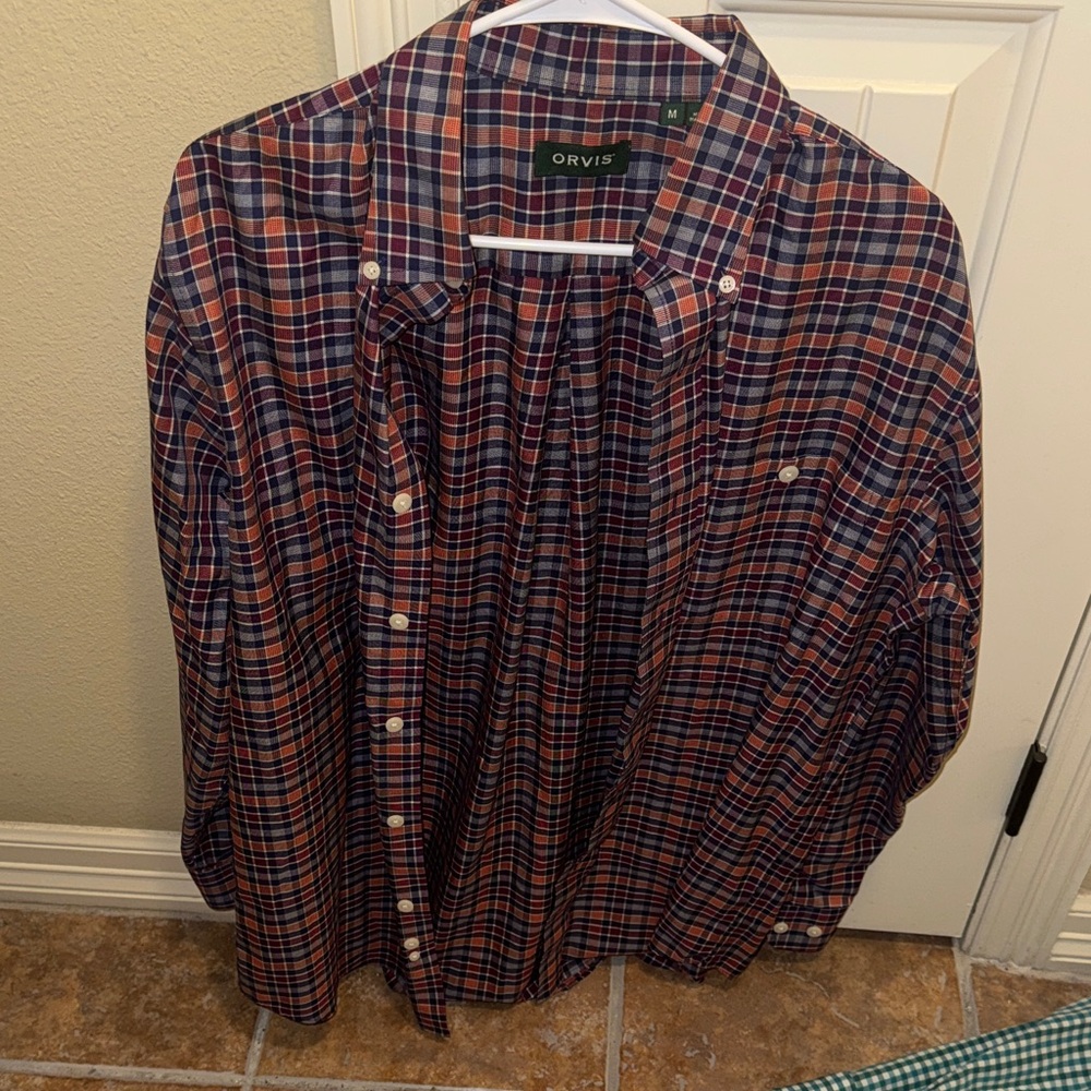 Orvis Men's Casual Plaid Shirt - Red and Blue